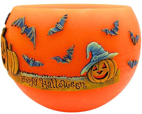 Dekohelden24 Vela gigante XXXL como farolillo, decoración de Halloween, calabaza para exteriores, vela redonda, 25 x 25 x 20 cm aprox.