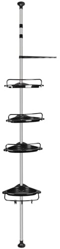 HUOLE Étagère de Douche Réglable en Hauteur Étagère d'angle Douche sans Percage Métal, Etagere Salle de Bain,avec 4 Paniers et 1 Porte-Serviettes pour Baignoire et Salle de Bain,105-310 cm - Noir