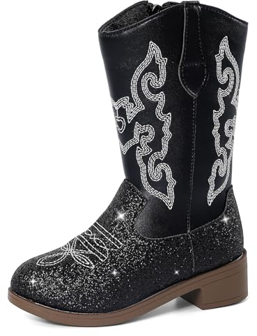 MK MATT KEELY Bottes de cowgirl pour enfants - Bottes de cowboy à paillettes - Bottes mi-mollet - Bottes d'équitation western, Noir , 35 EU