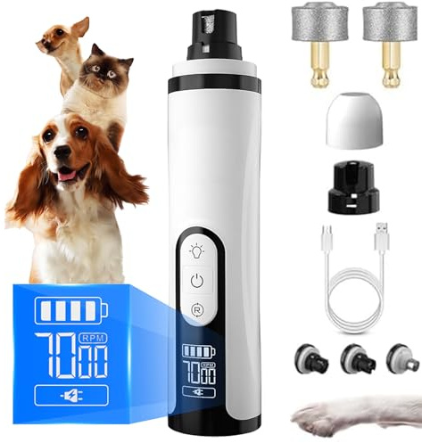 Silent Groom Pro Nail Grinder,3 Speed Dog Nail Grinders with Led Lights,with Replacement Grinding Heads for Dogs, Cat (1 Set)