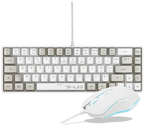 The G-Lab - Hydrogen Combo – 60% trådbundet RGB-bakgrundsbelysning, Azerty FR kompakt storlek + RGB spelmus, 6 tangenter, 6 200 DPI – PC/PS4/PS5 – vit/grå