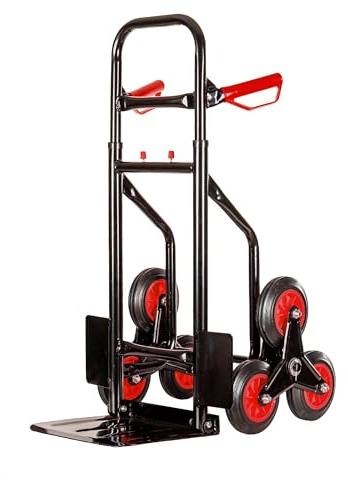 IlGruppone Carrello Portapacchi per Scale Pieghevole con 6 Ruote in Gomma Portatutto capacità Carico 150 kg Altezza Regolabile - Rosso