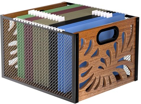 Boîte à dossiers suspendus A4 en bois et métal | Support de dossiers suspendus - Organiseur de dossiers suspendus adapté pour la maison, le bureau, les boîtes de rangement de