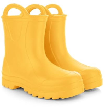LEMIGO Stivali da pioggia per bambini in gomma molto leggeri in schiuma EVA con manico per ragazzi e ragazze 735 Doggy, giallo., 36 EU