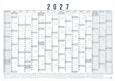 Plakatkalender 16 Mon 1 Stk. gerollt 2027: Wandkalender 100x70 cm mit 15 Monaten pro Seite inkl. Dez. 2026 & Jan./Feb. 2028, Tages-, Wochen- & Arbeitstagezählung & Schulferien