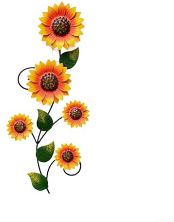 Momfin Hand-Painted Wrought Iron Sunflower Wall Art (47 X 20 Cm) - Weather-Resistant UV-Protected Metal Garden Decoration For Indoor And Outdoor Use