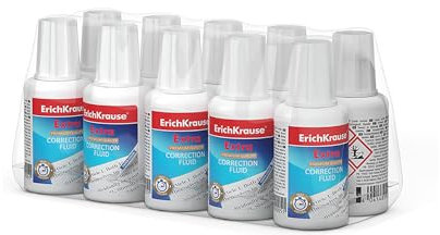 Korrekturflüssigkeit schnelltrocknend 20g x 10 Stück mit Pinsel - Korrekturmittel flüssig für Büro Schule Uni ErichKrause Korrekturflüssigkeit mit Pinsel 20g x 10 Flaschen EK-5 Fluorid weiß