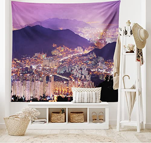 ABAKUHAUS Städtisch Wandteppich, Skyline von Busan Korea aus Weiches Mikrofaser Stoff Waschbar ohne Verblassen Digitaldruck, 150 x 110 cm,Violett Lila