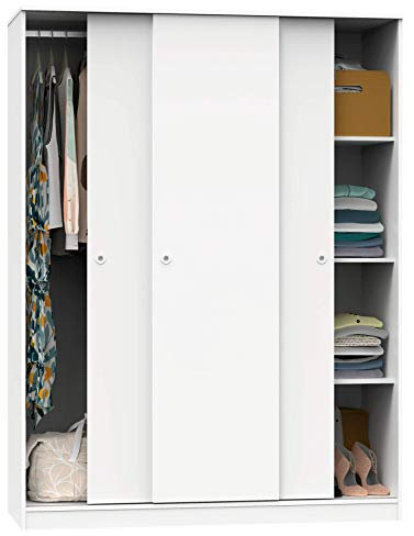 Armario vestidor ropero 3 Puertas habitación Matrimonio Juvenil Dormitorio Tibet Blanco 150x200x55 cm