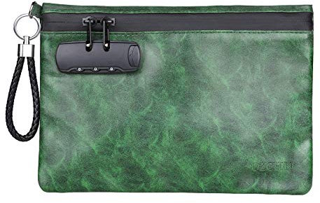 OZCHIN Geruchsdichter Tasche mit Kombinationsschloss Zertifikate Organizer PU-Leder Schlossbeutel Reise-Aufbewahrungskoffer Geschenke Männer Frauen (Grün)