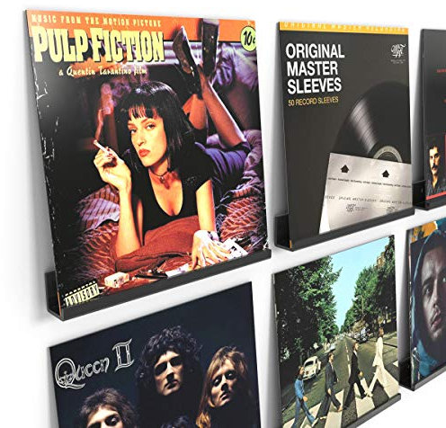 HIIMIEI Vinyl Schallplatten Wandhalterung 6 er für Platten und Fotos, 30.5 x 4.3 x 4.3 cm Schallplattenständer |Acryl Schallplatten Schweberegale mit 13 Pcs Wandschrauben - Schwarz