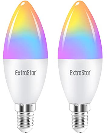 EXTRASTAR E14 Smart LED Kerze Lampe,Glühbirne 6w 2700-6500K Dimmbar Birne 16 Millionen,auf NUR 2.4 GHz Netzwerk, Kompatibel mit mit Alexa und Google Home, 2er Pack