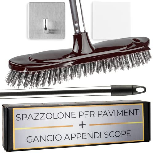 Kit Spazzolone Per Pavimenti Esterni, o Scopa Esterno. Spazzolone Telescopico con Manico Di Scopa Per Esterni & Appendi Scope - Scopa con Manico