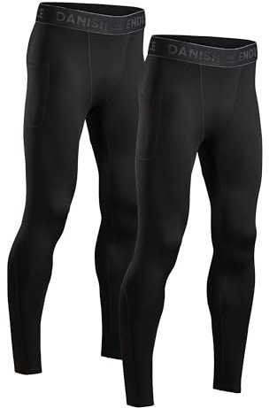 DANISH ENDURANCE 2er Pack Laufhose Herren Lang, Kompressionshose, Sportleggings mit Taschen, Schwarz, XL