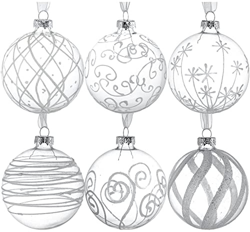 Kingrol 6 Stück 8cm Glaskugel Ornamente, 3,14 Weihnachtsbaum Dekoration Kugeln, füllbare Ornamente für DIY Handwerk Projekte, Weihnachten, Hochzeit, Party, Home Decor