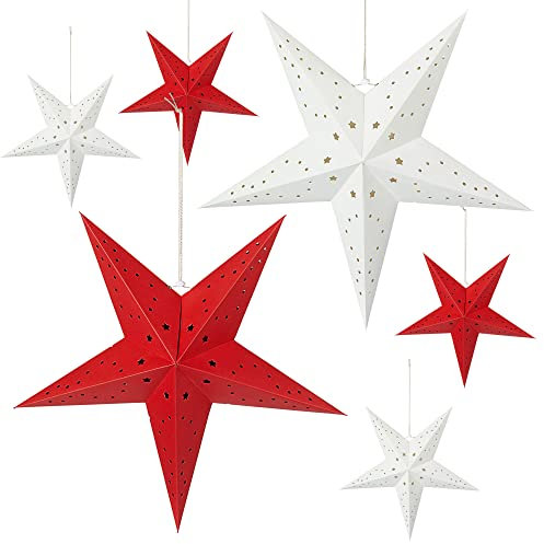 Cepewa Papierstern XXL Star faltbar 6er Set | rot weiß Ø 70 cm | Dekostern Weihnachtsstern Adventsstern Fensterdeko (6er Set Papierstern)