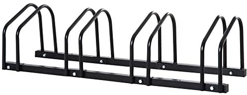 HOMCOM Râtelier 4 vélos range-vélos support de rangement pneu 65 mm sol ou mural pour VTT enfants BMX 110 x 33 x 27 cm acier noir