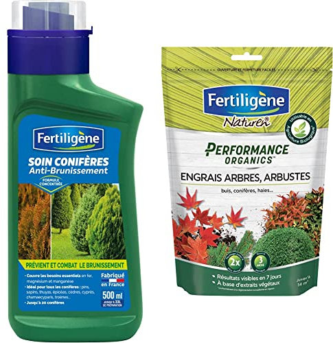 Fertiligene Soin Brunissement des Coniferes Liquide 500ml & Engrais Arbres, Arbustes, Buis, Conifères, 700 g