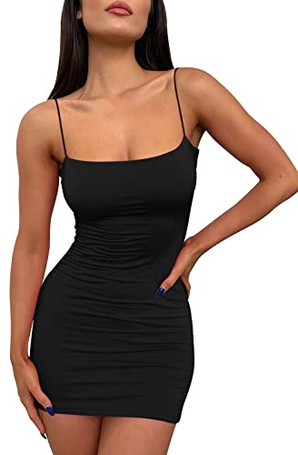 LILLUSORY Women's Mini Sexy Bodycon Dress 2026 Spring Fashion Summer Going Out Short Backless Party Club Dresses Beach Vacation Outfits Y2k Clothes Black M
