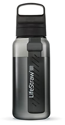 LifeStraw Go Series — BPA-Free Water Filter Bottle for Travel and Everyday Use Removes Bacteria, Parasites and Microplastics, Improves Taste, 1L Nordic Noir