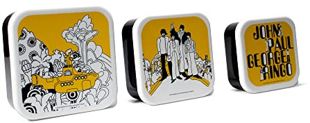 Half Moon Bay Snack Box | The Beatles Set of 3 Plastic Food Containers with Lids | Lunchbox Adult & Kids Bento Lunch Box | Food Storage Containers | Kids Snack Boxes | Sandwich Box | Yellow Submarine
