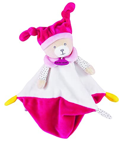 BABY NAT' - Doudou Brioche 22cm - Doudou Carré Bébé Ourson Avec Bonnet Et Imprimé À Pois - Doudou Ourson Bébé Doux Et Facile À Manipuler - Doudou Bébé 22 cm Lavable - Cadeau Naissance Bébé - BN0734