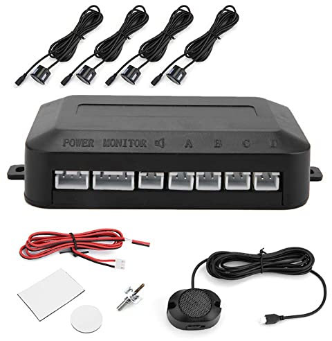 Car Reversing Sensor Kit, Car Reverse Backup Radar System Parking Sensor Kit Vehicle Backup Assist Systems Auto Radar System Buzzer Alarm with 4 Sensors, Black