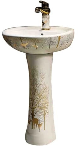 HARELA Standwaschbecken, Keramik-Sockelwaschbecken für Badezimmer, Sockel-Badezimmerwaschbecken mit Überlauf, bodenstehendes Aufsatzwaschbecken für Garderobenbalkon