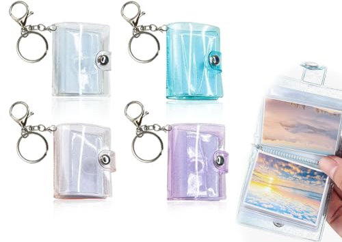 ZoeTekway Confezione da 4 Portachiavi Mini Album Fotografico,Portachiavi Portafoto Personalizzato Portatile con Raccoglitore di Piccole Foto,Conservare Preziosi Fotografici(4,8 * 6,2 * 2 CM,4 Colori)