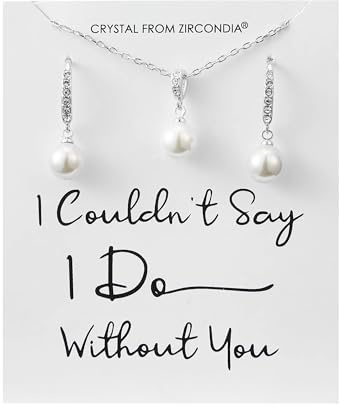Philip Jones Silver Plated I Couldn't Say I Do Without You Pearl Drop Bridal Set Created with Zircondia® Crystals