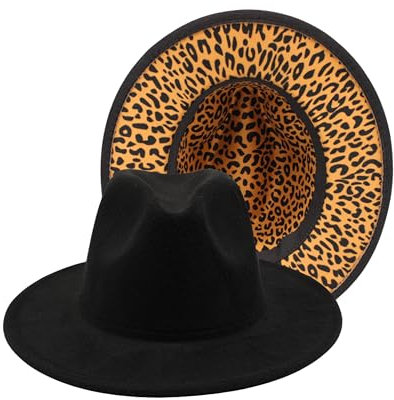 FYESTO Unisex Festival Fedora Hut mit Leopardenmuster Schwarz