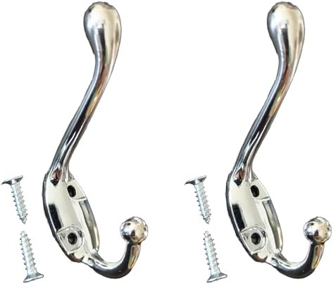 Adirect Robe Hook Strong Hight Quality Aluminum Alloy Hanger Hooks with Screw use in Back Door Kitchen Wall Mounted Bathroom Hanging Coat Clother Towel Hat Key Scarf Bag Cap 1 Pack of 2 (2, Chrome)