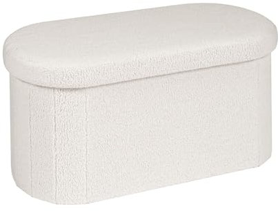 Bonlife Sitzbank mit Stauraum, klappbare Sitztruhe, Aufbewahrungsbox, Fußbank,Elliptisch,76x38x38cm,Weiß，für Wohnzimmer Schlafzimmer Flur，bis 120 kg belastbar