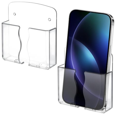 Teaaha 2PCS Universal Wall Phone Holder, Clear, Compatible with Smartphones, Wall Mount, Adjustable, Space-Saving, Hands-Free Viewing, Bedroom & Office Use