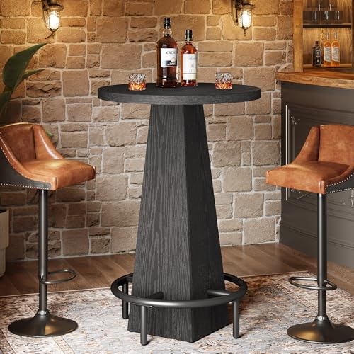 Tribesigns Bar Table, 37.4 High Round Pub Table for Small Bars, Dining Room, Kitchen, Black (Only Table)