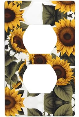 WZYWHJ Placa decorativa de pared de doble enchufe, fácil de instalar, ideal para zonas residenciales y comerciales, 11,4 x 7,9 cm, diseño de flores de girasol