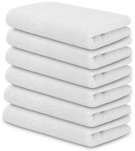 DECASATEXTIL Pack 6 Toallas Lavabo 40x70 cm – Algodón Suave y Absorbente – Toallas Baño para Mano, Cara y Gimnasio – Ideales para Uso Diario (Blanco)