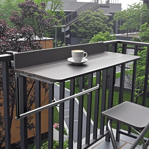 Table de balcon pliante pour balustrade – Table de terrasse réglable en aluminium – Table suspendue pour économiser de l'espace – Parfaite pour les petits espaces et les jardins