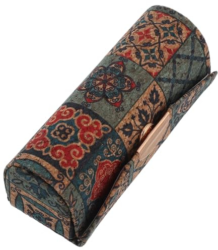 Cabilock Étui à Rouge à Lèvres Portable en Liège Vintage Mini Porte-Rouge à Lèvres avec Miroir Intégré Anti-Rayures Organisateur de Maquillage de Voyage pour Femmes Pochette à Fleurs