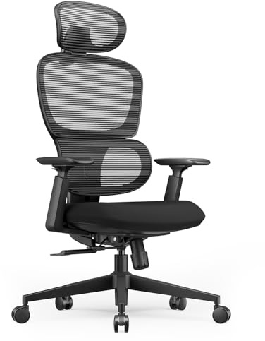 ProtoArc Ergonomisk kontorsstol – EC300 justerbar korsrygg, hög ryggstol, glidsäte, 3D-nackstöd, bredare armstöd, 4 lutande ryggstöd nätstolar för hemmakontor, långa timmars sittande – svart