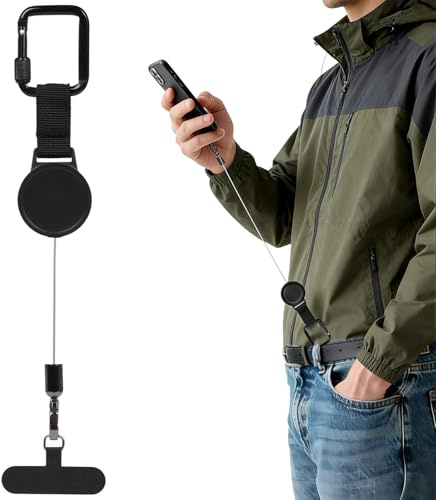 flintronic Indragbart band för telefonband, stöldskydd, telefonband, band band med karbinhake, justerbar säkerhetsband kompatibel med de flesta smartphones, för utomhusvandring cykling