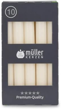 Müller Stearinljus – stavljus elfenben – uppsättning med 10 bordsljus – 6 timmars brinntid – 20 × 175 mm – droppfattig, rökfri, doftfri – ljusstakar för ljushållare och bordsdekoration