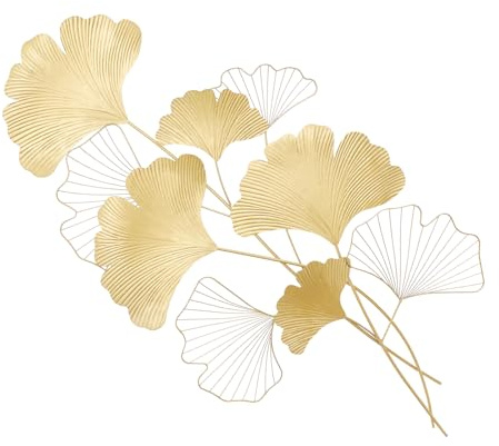 Decorazione da parete in metallo a forma di foglia di ginkgo dorata decorazione 3D per soggiorno, adatta per abitazioni, ville, alberghi, ristoranti e locali commerciali pubblici, dimensioni 109 × 55