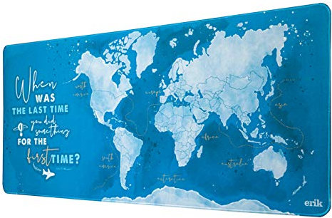 Erik® - Tapis de Souris Gaming XL Planisphère Bleu - Sous-Main Antidérapant - 80 x 35 cm