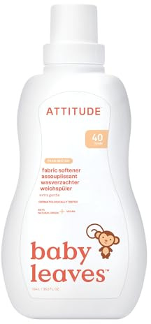 ATTITUDE Baby Fabric Softener Liquid, EWG Verified, Safe for Baby Clothes, Infant and Newborn, Vegan and Naturally Derived Washing Soap, HE Compatible, Pear Nectar, 40 Loads, 1.04 Liter