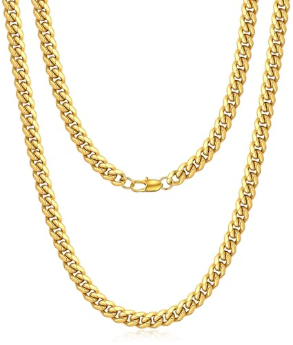 Jewlpire Cadena de eslabones cubanos para hombre, cadena de plata/oro para hombres y mujeres, collar de hombre de 4 mm/6 mm/10 mm, chapado en oro de 18 quilates/acero inoxidable 316L para hombre