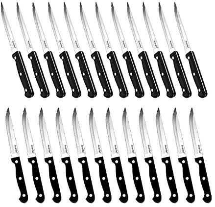 dearithe Steak Knives Set of 24, Black Full-Tang and Triple Rivet Serrated Steak Knives bulk, Stainless Steel Sharp Blade,4.5 In, For Restaurant Kitchen Tableware Camping,Dishwasher Safe