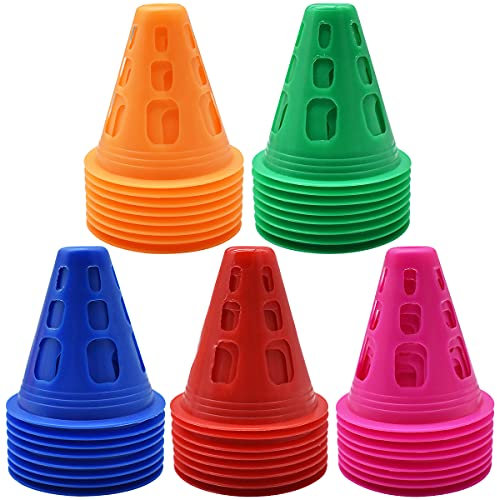 Cônes de Slalom,Forreen 40 Pièces Cônes de Circulation Cônes de Formation Route Cones de Sport Cône de Signalisation D'entraînement Sportif en Plastique pour Football Sport Agilité Dressage des Chiens