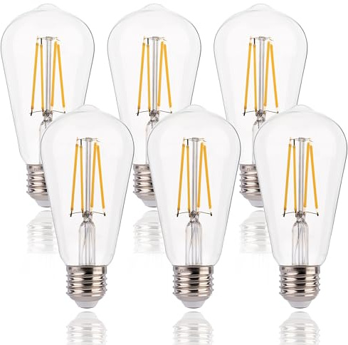 FLSNT Dimbar Edison E27 vintage glödlampa, ST64 Retro LED filament dekorativ lampa, 7W (motsvarande 60 W), 2700K varmvit 806LM, genomskinligt glas, set med 6 st