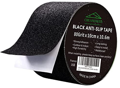 CHUANGSEED Ruban Autocollant Anti-dérapante noir,10cm x 10.6m,Bandes antidérapantes noir avec Ruban adhésif antidérapant pour extérieur et intérieur,black anti slip tape,non slip tape